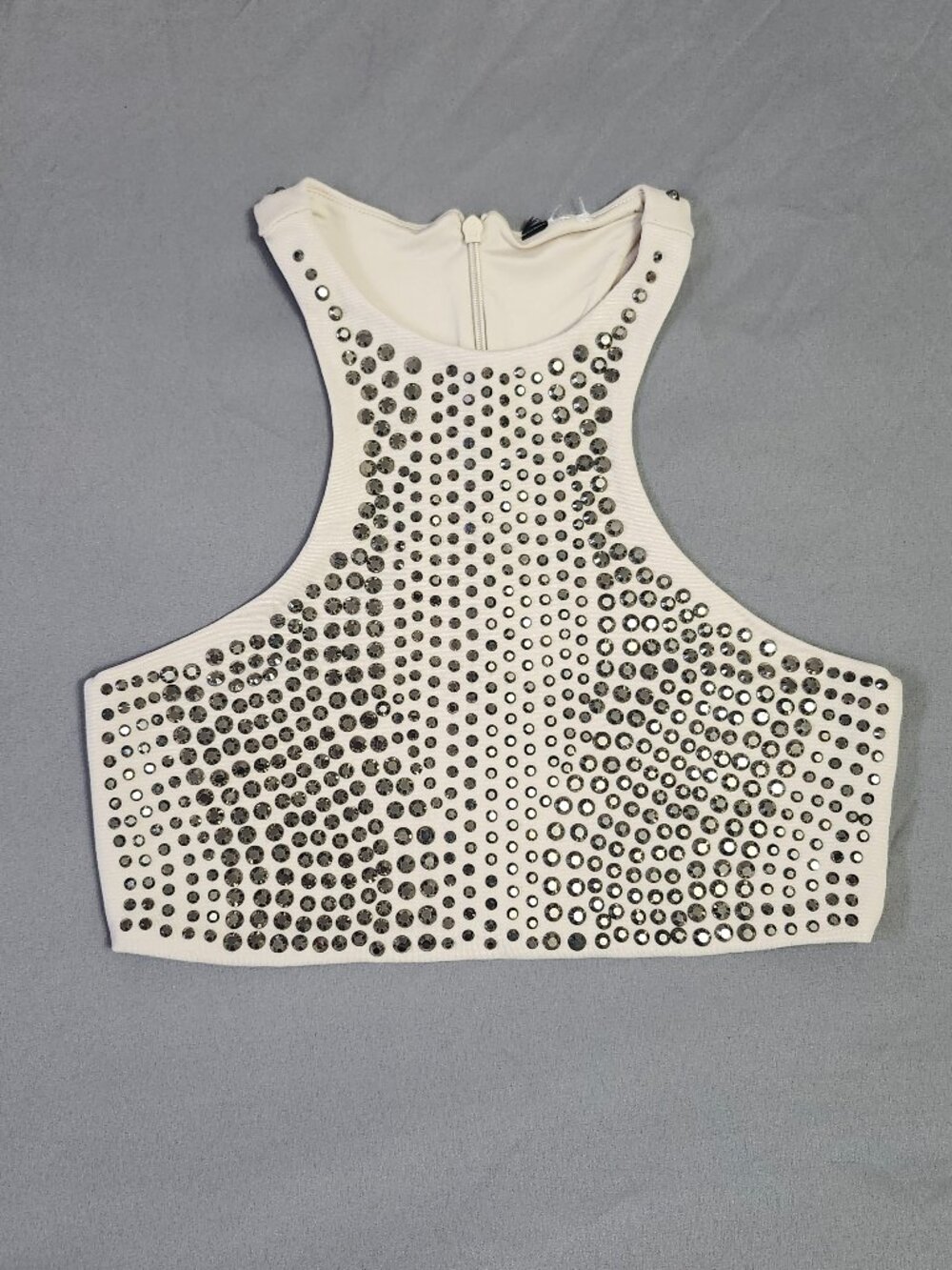 Light beige Rhinestone Embellished High Neck Crop Top size S